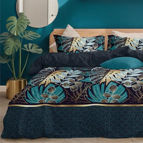 Dreamzie Bettwäsche 200x200 + 2x80x80 Gold-Dschungel, Mikrofaser | Mit Reißverschluss · Weich und pflegeleicht · Waschbar bei 40 °C · Schnelltrocknend · Für ein angenehmes Schlafgefühl