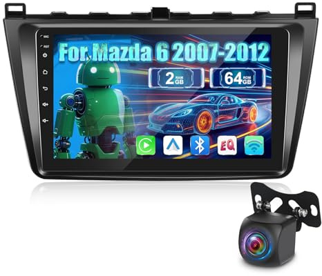 Autoradio für Mazda 6 2007-2012, [2G+64G] Android 9 Zoll Touchscreen Autoradio mit Wireless Carplay und Android Auto/Bluetooth/WiFi/Bluetooth/EQ/FM RDS Radio