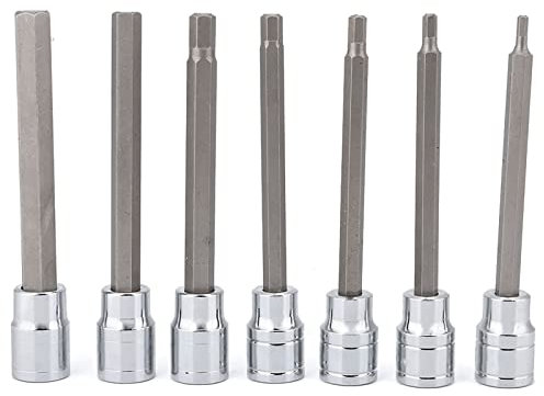 Coffret de 7 Douilles Hexagonales Extra Longues (3/4/5/6/7/8/10 mm), Kit D'outils de Réparation, Douilles Hexagonales Extra Longues (110 mm) pour les Zones Difficiles D'accès,