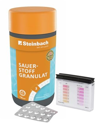 Steinbach | Poolpflege Test-Set | Sauerstoffgranulat 1 KG & Testkit für pH/O₂ | ideal zur Wasserkontrolle, Erstdosierung & Schockbehandlung | Poolwasser sauber & kristallklar