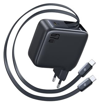 Baseus Enercore USB C Ladegerät 67W Mit 2X Kabel Rollbar, Einziehbar GaN Netzteil, Schnellladegerät Kompakt Charger Kompatibel Mit MacBook Pro/Air, HP, Dell, iPad Pro, iPhone 16 15 14, Galaxy S25