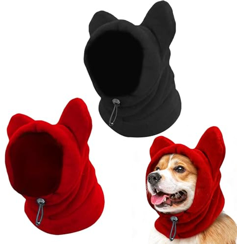 2 Stück Hundemütze, ZoneYan Hundewarme Kopfbedeckungen, Winter Haustier Schal, Kostüm Hund, Hunde Geschenke, Hunde Warm Halten Zum Wandern und Camping, (Rot+Schwarz, M)
