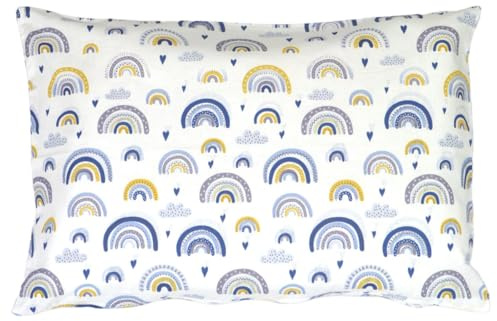 Balbina Kissenbezug 80 x 80 cm für Kinder & Babys, Kopfkissenbezug100% Baumwolle, für Kinderzimmer, Kinderwagen oder Kinderbett, Baumwoll-Kopfkissenbezug mit Reißverschluss, Regenbogen/Weiß/Blau
