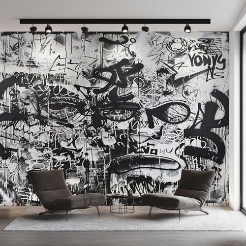 Generisch Fototapete Street Art, Vliestapete Graffiti Schwarz Weiß Wandtapete, Tapete 200x140 cm Wohnzimmer Schlafzimmer Wanddekoration, Motivtapete EL&D66