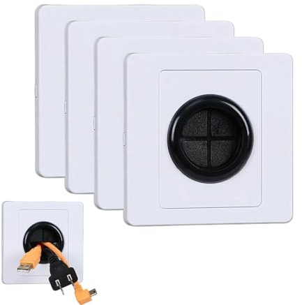 LAY STAY 4Pcs Wall Cable Cover, Cable Hole Cover with Rubber Grommet with 31mm Rubber Grommet, Abs Cables Outlet Covers for Tv Wall Home Office Desk, Cables Tidy Wall Grommet for Furniture