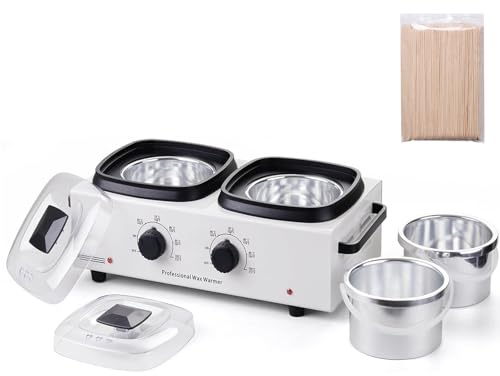 Kit D'épilation À la Cire, Chauffe-cire Professionnel À Double Pot de 800 Ml avec Réglage de la Température Réglable, Bol en Silicone Et 100 Bâtons de Cire