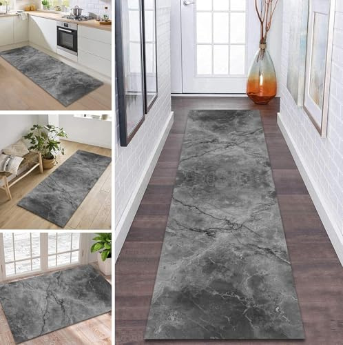 ZDYHMrj Teppich Läufer Flur Küche rutschfest Waschbar Schmutzfangmatte 3D Grau Teppichläufer Küchenläufer Teppichmatten 60X270CM Läufer Wohnzimmer Schlafzimmer Meterware Schmutzfangteppich