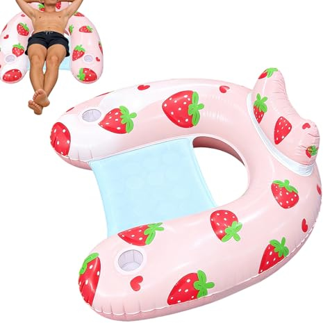 Gihioue Aufblasbarer Poolstuhl - Aufblasbare Lounge mit Getränkehalter - -Schwimminsel und eine aufblasbare Pool-Liege,für Reisen, Urlaub, Sonnenbaden, Bräunen, Poolparty, Wasserspaß, Männer, Frauen