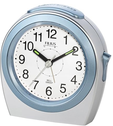 Filius 0605-5 Quarz Wecker ohne Ticken Silberfarben/Hellblau