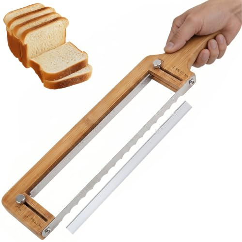 NBOUOU Adjustable Bread Knife, Bread Bow Saw Knife Stainless Steel, Wooden Breads Slicer Bow Cutter with Wooden Handle, for Homemade Breads, Sourdough, Baguette, Cake, Fruit