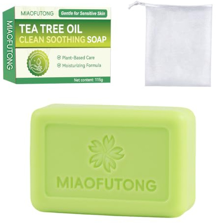Tea Tree Soap Bar - Tea Tree Oil Soap, Natural Soap Plant-Inspired Formula, Refreshing Body and Face Cleanser for Oily & Sweat-Prone Skin with bubble net, Deep Clean Feel, Quick Lather (1 PCS)