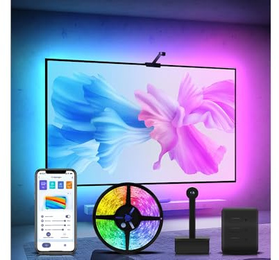 JG Kit LED intelligente sincronizzato con telecamera per TV - Atmosfera luminosa programmabile, controllo vocale e WiFi - 3,8 m - TV da 55 a 65 pollici