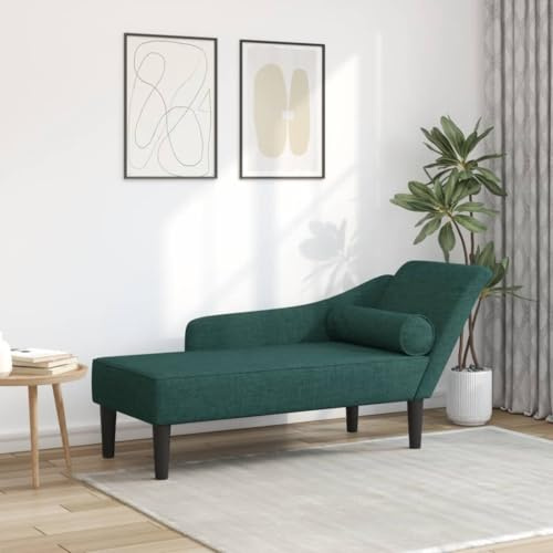 Mangloder schäslong med kudde, mörkgrönt tyg, recamiere, stoppad säng, dagbäddsoffa för vardagsrum och sovrum, 141 x 55,5 x 66,5 cm, ergonomisk