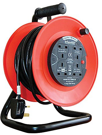 Infa-Power INFA-X815 50 m 13 A 4 Socket Reel - Black/Red