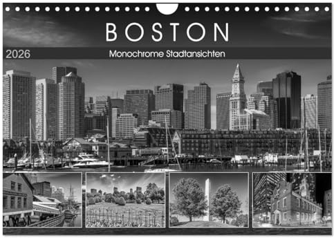 BOSTON Monochrome Stadtansichten (Wandkalender 2026 DIN A4 quer), CALVENDO Monatskalender: Historische und urbane Impressionen (CALVENDO Orte)