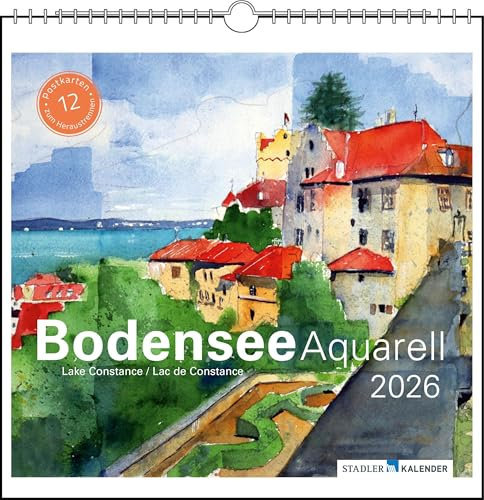 Bodensee Aquarell 2026: Postkarten-Tischkalender