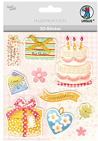 Ursus 56420013 - 3D Sticker Everyday, bestehend aus mehreren Ebenen, aus verschiedenen hochwertigen Materialien, selbstklebend, ideal zum Verzieren von Grußkarten und Geschenken, Motiv 13