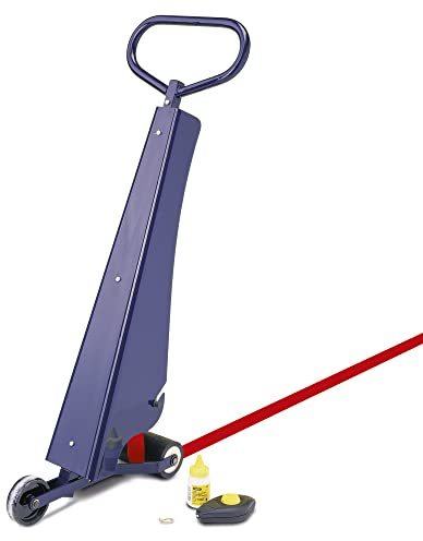 Bodenmarkierset, Abrollgerät, Schneidmesser, Schlagschnur, Kreide, 2 Rollen Markierband LxB 33 mx 50 mm, Farbe rot