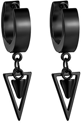 JewelryWe - Creolen für Damen und Herren mit Anhänger aus Edelstahl - Farbe: silber/gold/schwarz schwarz, Edelstahl, ohne Stein, Edelstahl, Ohne Stein