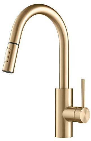 Kraus KPF-2620BB Oletto - Grifo de cocina, 15 1/8 pulgadas, latón cepillado