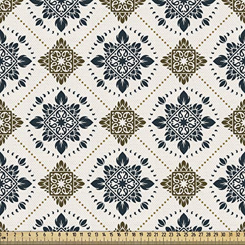 ABAKUHAUS Paisley Gewebe als Meterware, Asiatische Vintage-Muster, Schön Gewebten Stoff für Polster und Wohnaccessoires, 1M (148x100cm), Braun Blau
