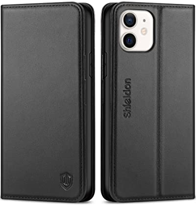 SHIELDON Wallet Case for iPhone 11, Protective Genuine Leather Case with RFID Blocking, Viewing Stand, Magnetic Close, TPU Shell, Flip Phone Cover Compatible with iPhone 11 (6.1Inches), Black