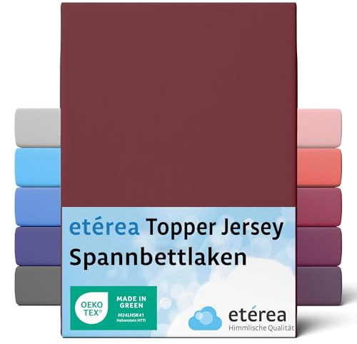 etérea Jersey Topper Spannbettlaken 140x200-160x200 cm Bordeaux für 5-10 cm Steghöhe 100% Baumwolle - Oekotex Spannbetttuch Matratzen Bett Bezug - Bettlaken 140x200cm - 160x200cm Rot