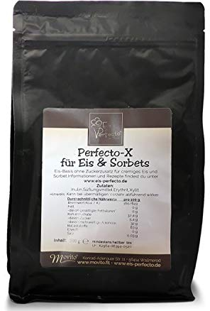 Eispulver ohne Zuckerzusatz für Eismaschine & Ninja Creami, Cremige Eisbasis zum Eis selber machen │ Wird nicht steinhart im Gefrierfach │ Natürliche Zutaten │ 500 g für 5 L Eis │ Perfecto X Eispulver