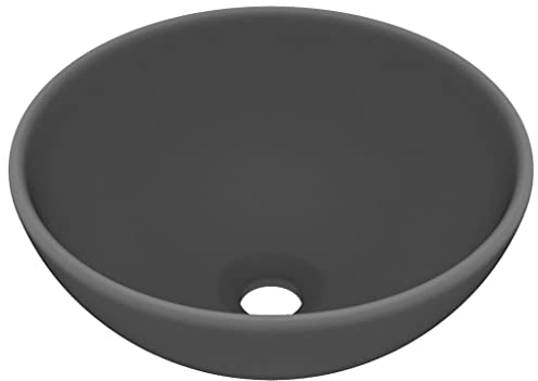 vidaXL Lavabo de Lujo Redondo Tocador Montado Encima Piedra Vasija Cuarto de Baño Aseo Indoro Garaje Fácil de Limpiar Cerámica Gris Oscuro Mate