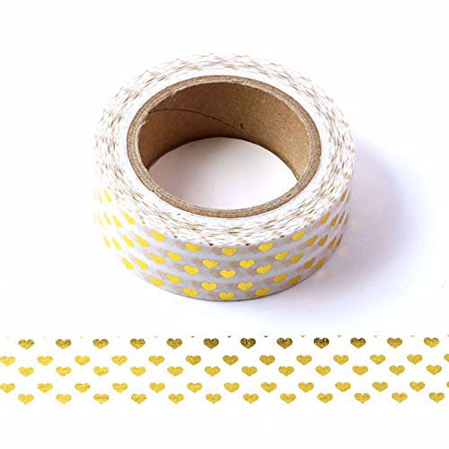 Washi-Klebeband mit Herzen, Weiß und Gold, 15 mm x 10 m