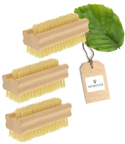 3X HOFMEISTER® Nagelbürste, 9,5 cm, hygienische Reinigung von Händen & Fingernägeln, sanft zur Haut, Fibre-Natur-Fasern, für Maniküre, Pediküre & Handpflege, EU Holz-Handwasch-Bürste