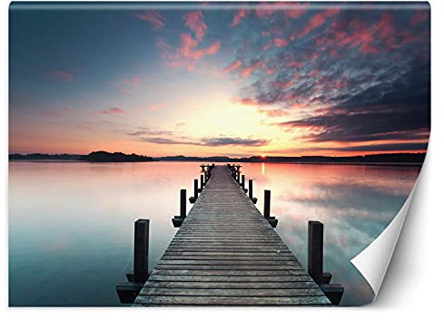 Feeby Vlies Fototapete Uv Gel Druck Sonnenuntergang Auf Einem Steg 150x105 cm Violett Schlafzimmer Wohnzimmer Büro Hotel Flur See Himmel Wolken Natur