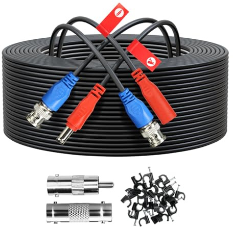 4K 8MP 5MP 2MP 1080P 30M Câble d'alimentation vidéo BNC préfabriqué 2 en 1 pour systèmes de caméra de sécurité, CCTV, DVR, système de surveillance, avec connecteur BNC et adaptateur RCA (Noir)