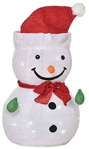 Outsunny Weihnachten Schneemann Weihnachtsdekoration mit LED-Lichter Modell Weihnachten Garten Hof Dekoration faltbar wetterfest Polyester Grün+Rot+Weiß Ø30 x 51 cm