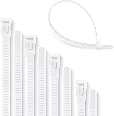 Meccion 100 Piece Releasable Cable Ties, Heavy Duty Reusable Tie Wraps, Strong Nylon Zip Ties (200mm x 7.6mm, White)