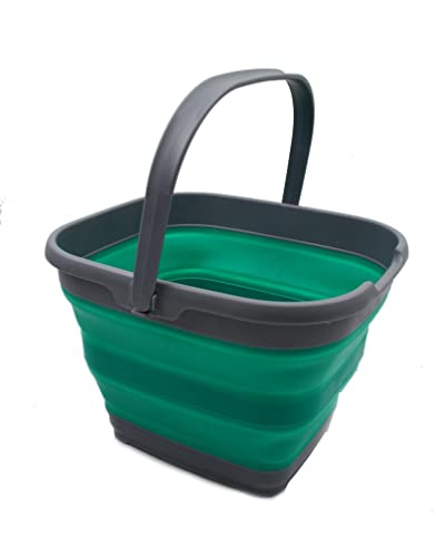 SAMMART - 10L Collapsible Rectangular Handy Basket/Bucket (Dark Grey/Bluish-Green, 1)