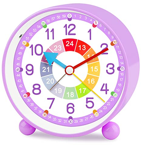 Juboos Wecker,Analoger Wecker Kinder, Kompakt Nicht Tickendes Bett Reise Silent Wecker mit Lautem Alarm, Nachtlicht, Snooze, Batteriebetriebene Weckuh (Lila)