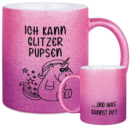 glitzertassen.de® | Ich kann Glitzer pupsen | Tasse mit Glitzer | Geschenkidee | Roséviolett