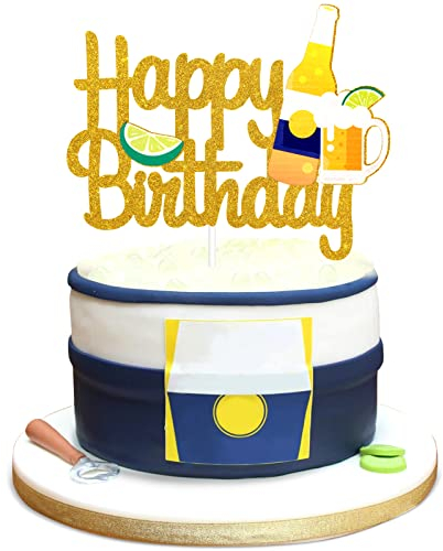 Beer Happy Birthday Cake Topper - Cheers To 30th 40th 50th Birthday Party Glitter Beer Cake Topper - Cheers Beers Luau Barbecue Beers Party Decoration
