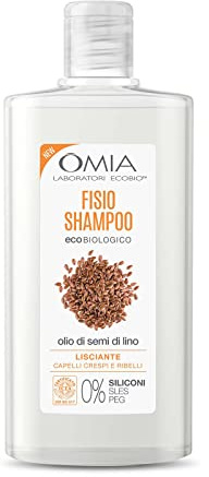 Omia, Fisio Shampoo Eco Bio con Olio di Semi di Lino, Per Capelli Crespi, Lisciante e Disciplinante, Adatto ad un Uso Frequente, Senza Siliconi, Dermatologicamente Testato - Flacone da 200 ml