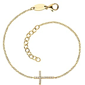 Engelsrufer Armband aus Sterlingsilber mit Kreuz-Anhänger und Zirkonia Vergoldet, Länge: 17cm + 3cm, ERB-LILCROSS-ZI-G
