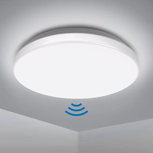 EXTRASTAR 18W Microwave Sensor Ceiling Light, 1950LM LED Round Light Fitting for Porch, Indoor, Garage, Office, Hallway, 6500K Cool White