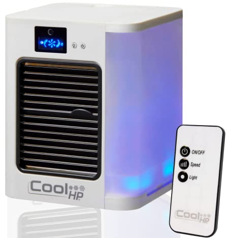 Mini Enfriador Evaporativo 3 en 1 Portátil COOL HP. Refresca Purifica Humidifica. Ventilador de 3 velocidades. Tanque de Agua 500ml para Hogar/Oficina/Camping. Con Mando a Distancia. Carga USB