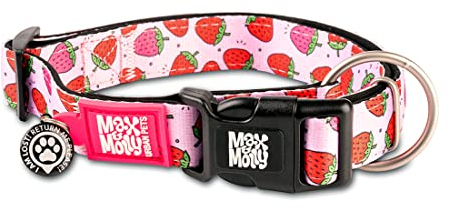 Max & Molly Gotcha! Hundehalsband Halsband Hund mit Smart ID, gepolstertes Neopren Halsband mit Design für große Hunde, wasserdicht, bequem, verstellbar, Strawberry Dream, L