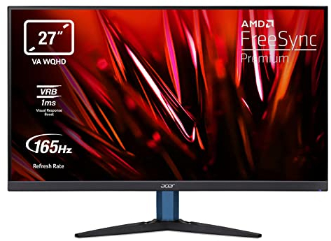 Acer KG272UP Gaming Monitor 27 Zoll (69 cm Bildschirm) WQHD, 165Hz DP, 144Hz HDMI, 1ms (VRB), HDMI 2.0, DP 1.4, AMD FreeSync Premium, Schwarz