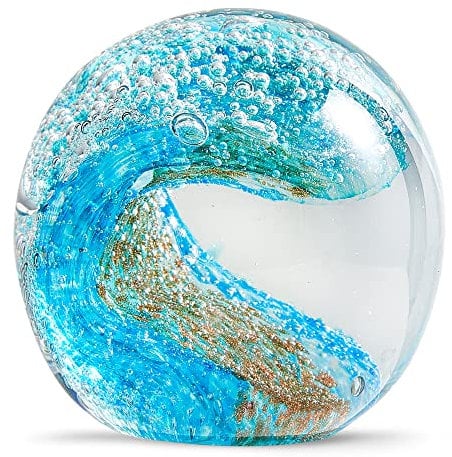 EUSTUMA Handgeblasene Glasfiguren, Kugel, Ozeanwellen, Briefbeschwerer, Glaskugel, Heimdekoration, Sammlerstück, Aquarium-Dekoration, Bürodekoration, Ozeanliebhaber