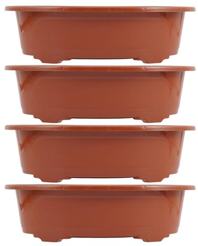 GANAZONO Jardineras para Plantas De Interior, Macetas De Entrenamiento Bonsái De Plástico, 4 Piezas Marrón