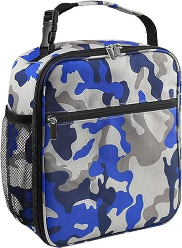 Wylhxyqq Lunch Bag ,Waterproof Portable Lunch Box Bag, Reusable Lunch Cooler Bags, Insulated Lunch Bags,for Women, Men, Kids and Students Travel Work Picnic Office and School (Camo Blue)