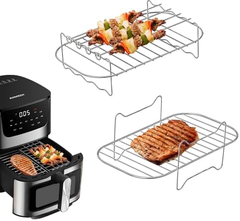 YIWONFU 2 Pezzi Griglia per Friggitrice ad Aria per AF300EU, AF400EU, Acciaio Inossidabile Accessori Airfryer per Pollo, Spiedini di Peperoni, Manzo, Filetti di Pollo, con 4 Spiedini