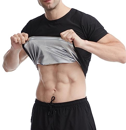 Maglietta di Sudorazione da Uomo Sauna T-Shirt Snellente a Maniche Corte Polimero Maglietta Sportiva Gilet Canotta Dimagrante Uomo Body Shaper Sudore Tuta Sauna per Allenamento Palestra Fitness A